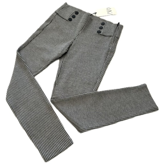 NWT Zara Black/White Check Crop Side Zip Leggings with Black Buttons Size S - Picture 16 of 16